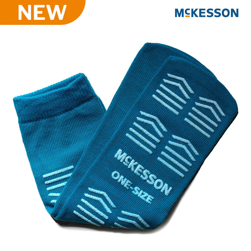 Slipper Socks McKesson Unisex Adult, One Size Fits Most, Single Tread, Teal