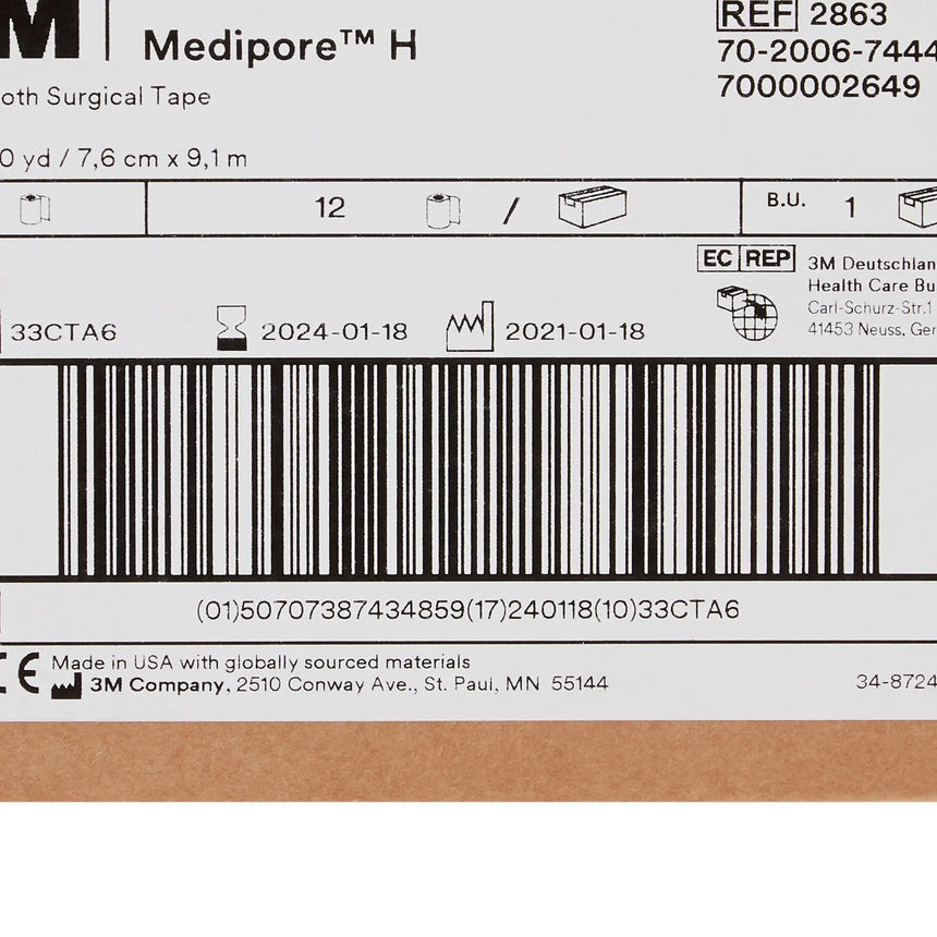 3M™ Medipore™ H Cloth Medical Tape, 3 Inch x 10 Yard, White 3M™ Medipore™ H