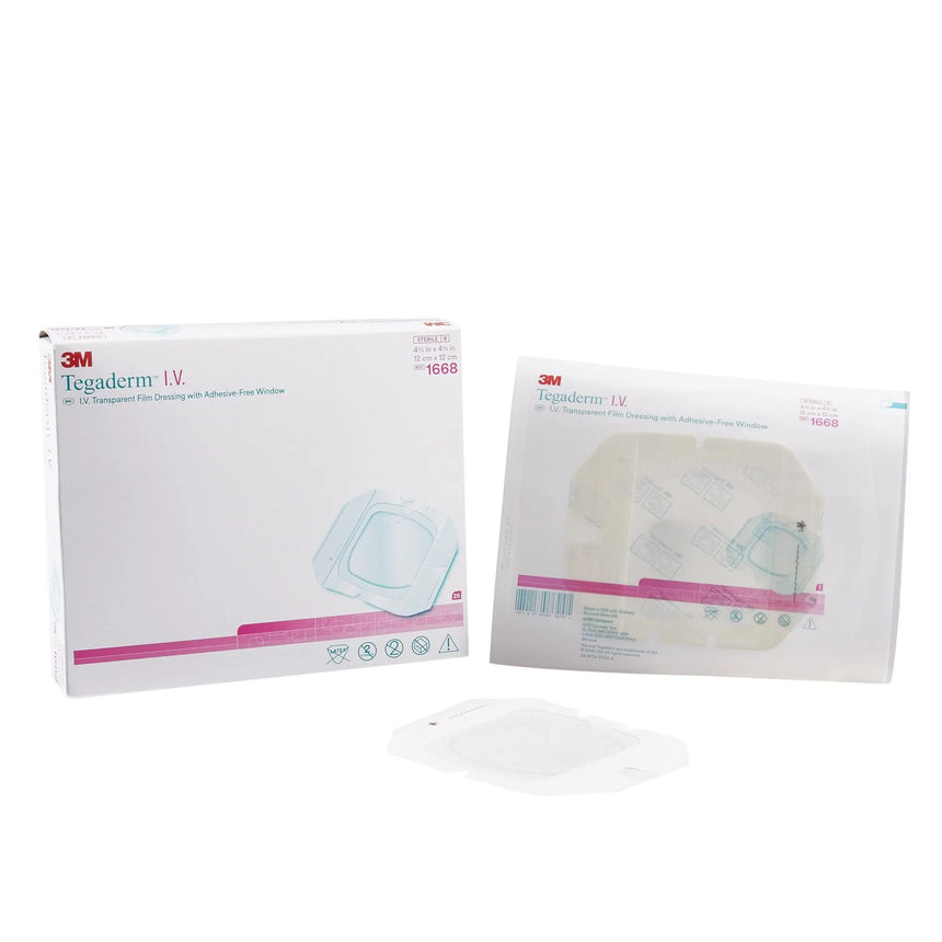 3M™ Tegaderm™ I.V. Transparent Film Dressing with Adhesive-Free Window, 4¾x 4¾ Inch 3M™ Tegaderm™