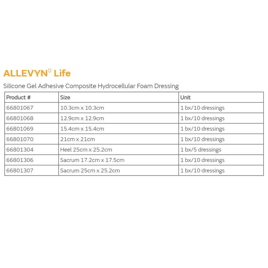 Allevyn Life Silicone Adhesive with Border Silicone Foam Dressing, 8-1/4 x 8-1/4 Inch Allevyn Life