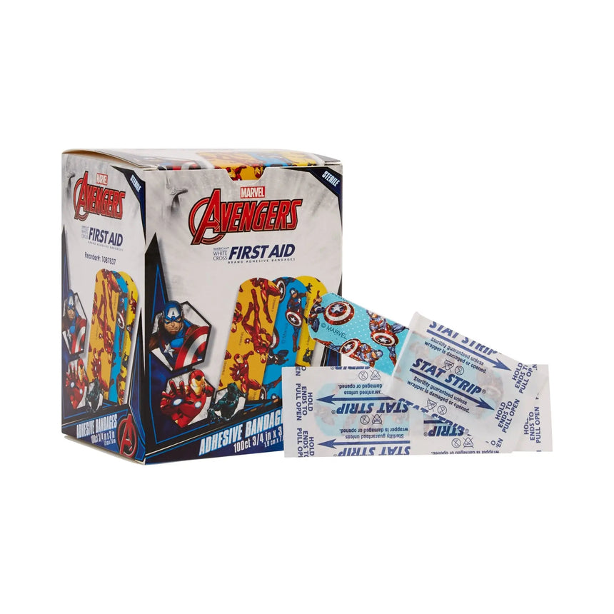 American® White Cross Stat Strip® Kid Design (Black Panther / Captain America / Iron Man) Adhesive Strip, 3/4 x 3 Inch - getMovility