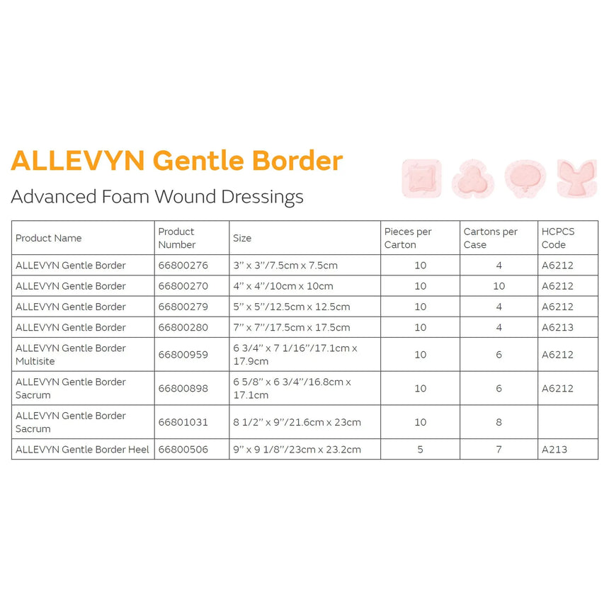 Allevyn Gentle Border Silicone Gel Adhesive with Border Silicone Foam Dressing, 6¾ x 7-5/8 Inch Allevyn Gentle Border