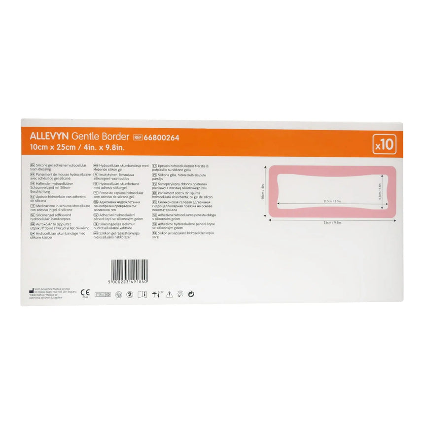 Allevyn Gentle Border Silicone Foam Dressing, 4 x 10 Inch Allevyn Gentle Border
