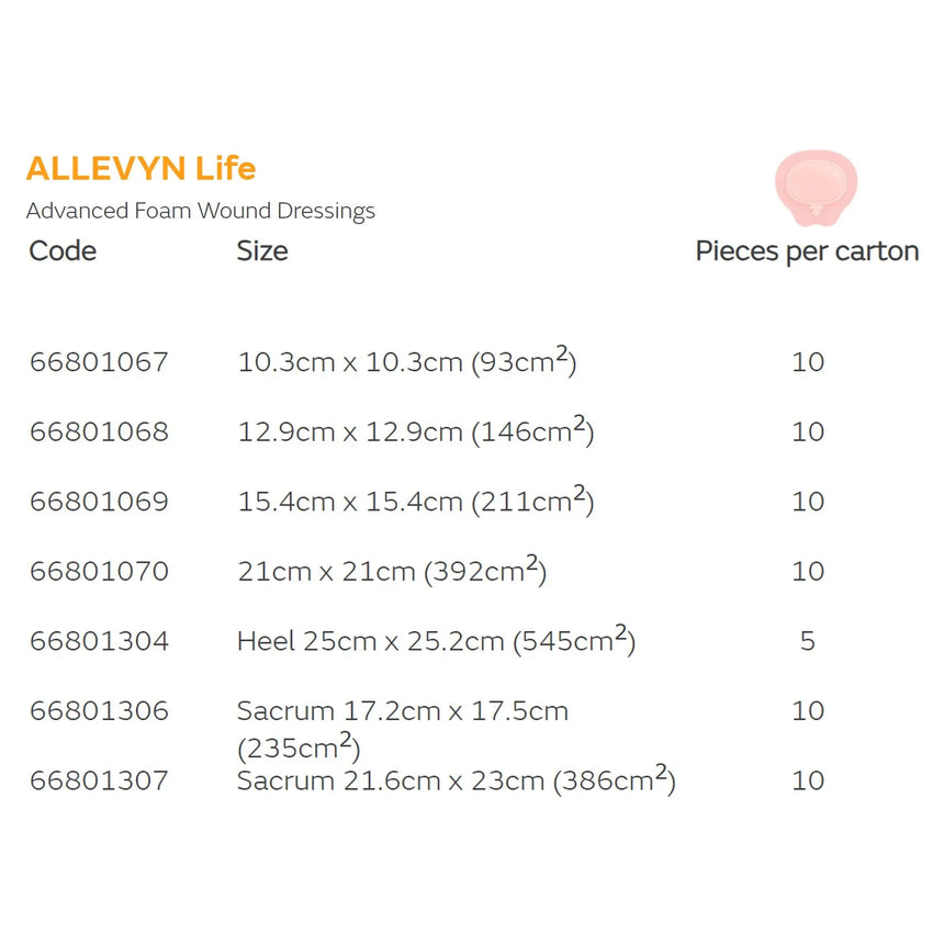 Allevyn Life Silicone Adhesive with Border Silicone Foam Dressing, 8½ x 9 Inch Allevyn Life