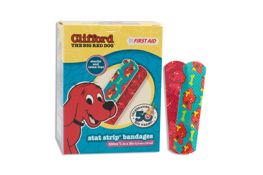 American® White Cross Stat Strip® Clifford the Big Red Dog Adhesive Strip, ¾ x 3 Inch - getMovility
