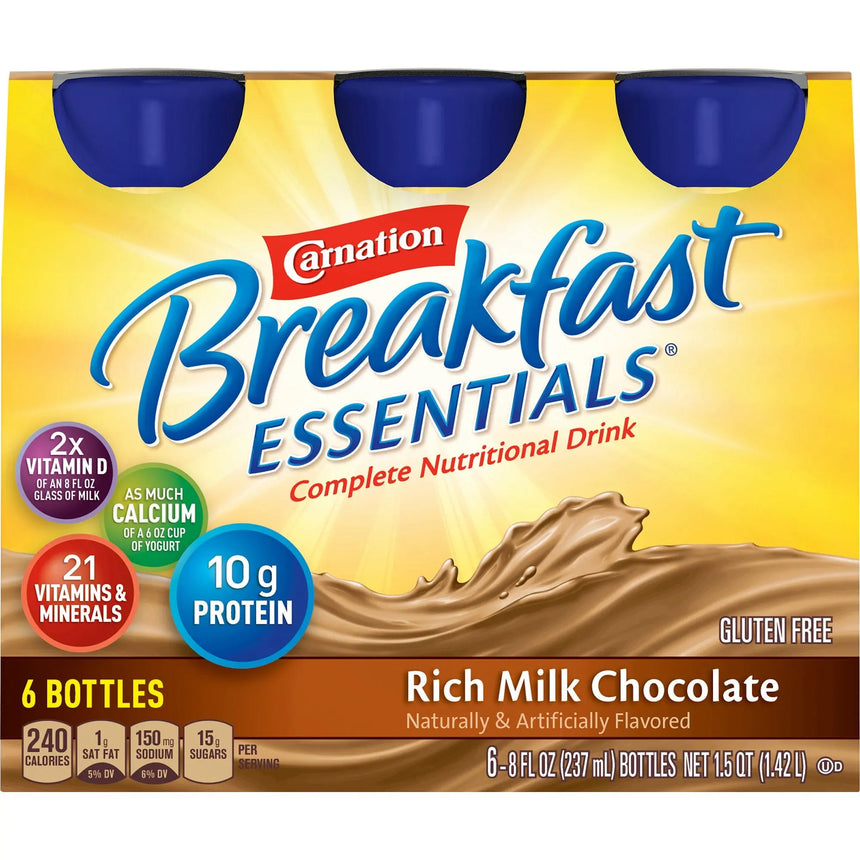 Carnation Breakfast Essentialsยฎ Chocolate Nutritional Drink, 8-ounce bottle Carnation Breakfast Essentialsยฎ