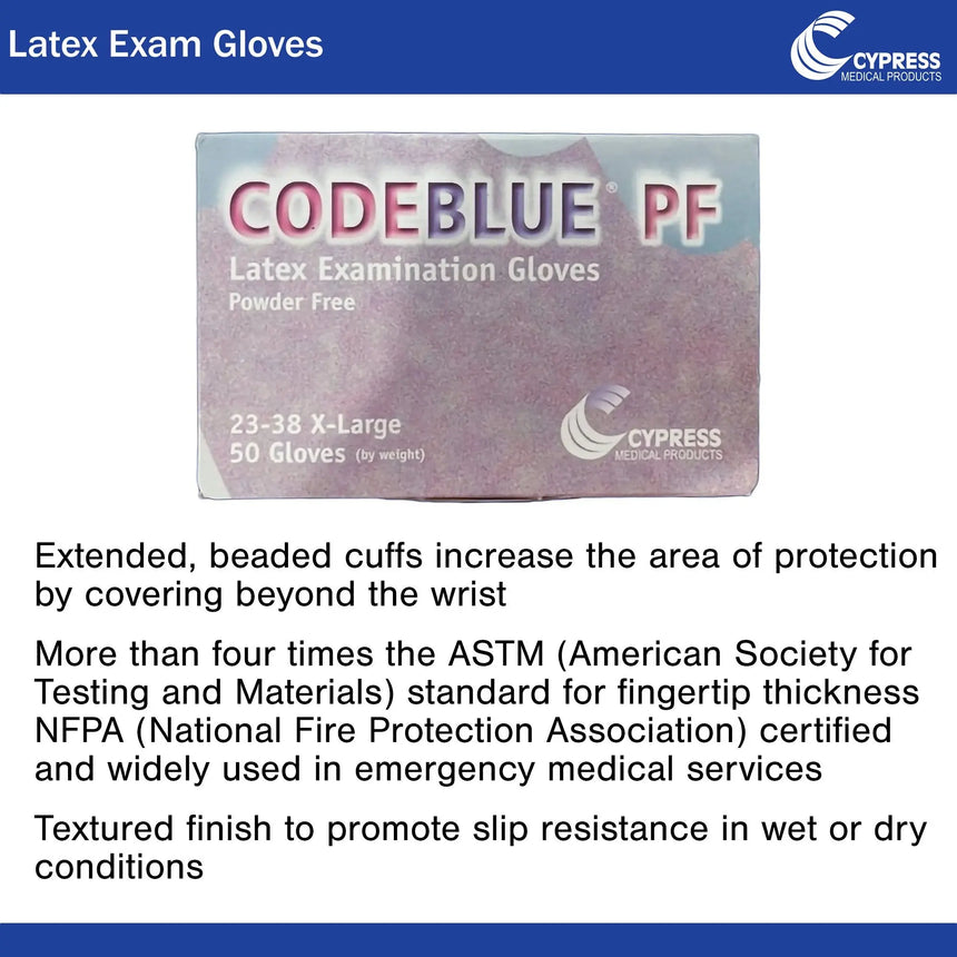 CodeBlue® PF Latex Extended Cuff Length Exam Glove, Extra Large, Blue CODEBLUE® PF