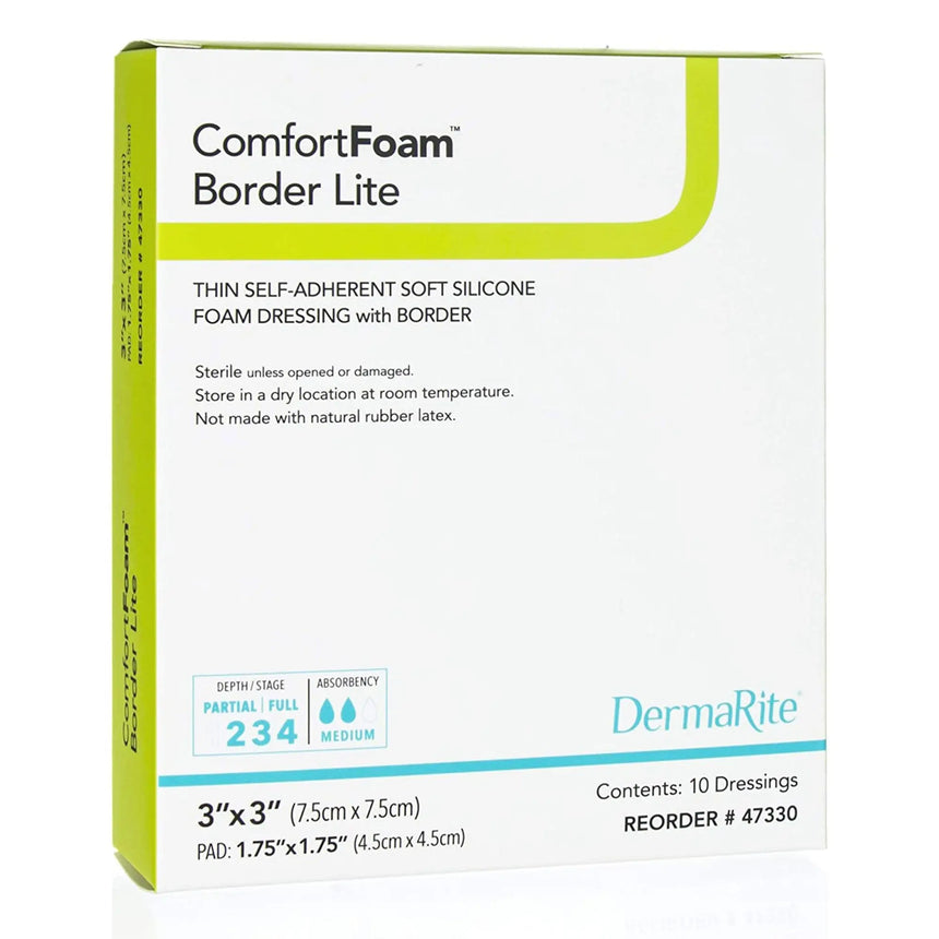 ComfortFoam™ Border Lite Silicone Adhesive with Border Thin Silicone Foam Dressing, 3 x 3 Inch ComfortFoam™ Border Lite