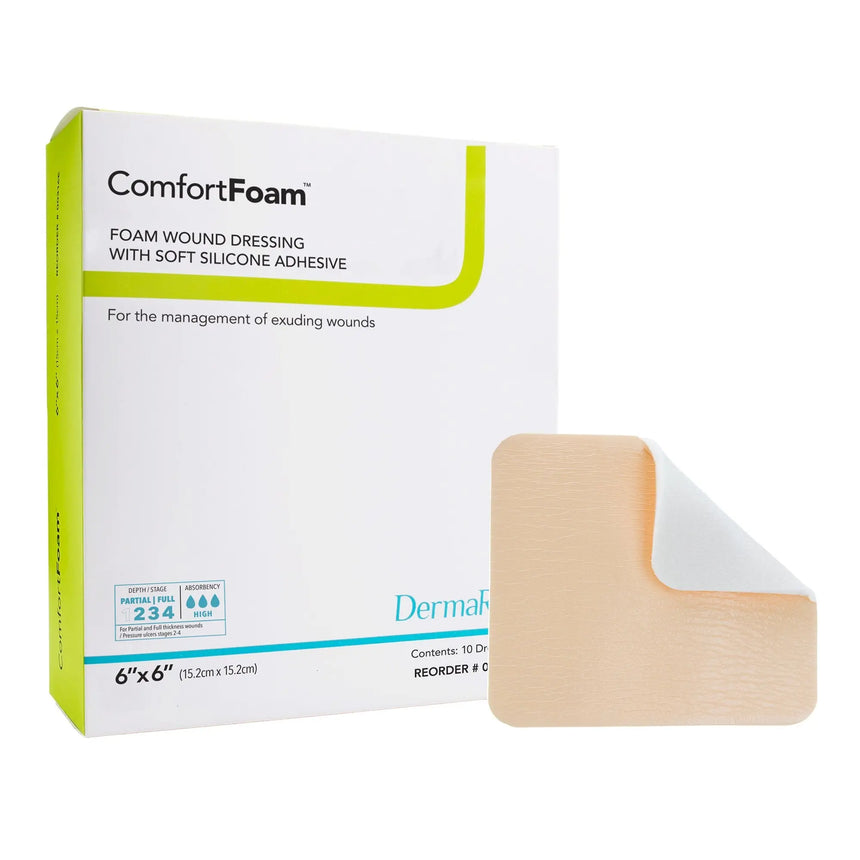 ComfortFoam™ Border Silicone Adhesive with Border Silicone Foam Dressing, 6 x 6 Inch ComfortFoam™ Border