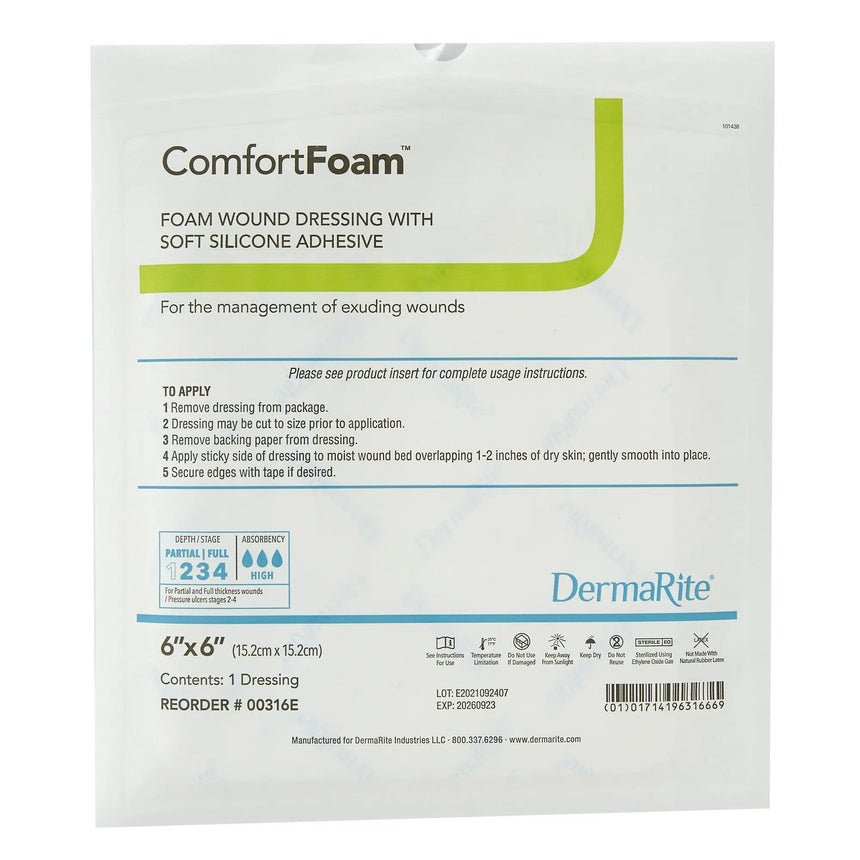 ComfortFoam™ Silicone Adhesive without Border Silicone Foam Dressing, 6 x 6 Inch ComfortFoam™