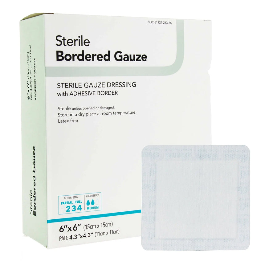 DermaRite® Bordered Gauze Adhesive Dressing, 6 x 6 Inch - getMovility