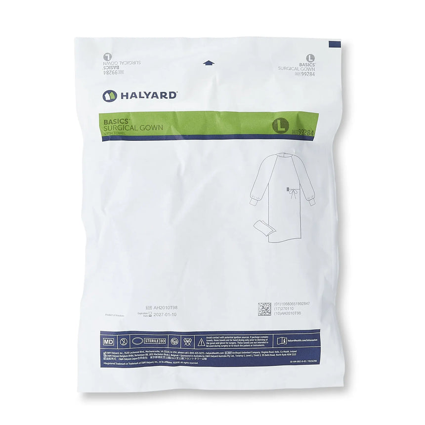 Halyard Basics Non-Reinforced Surgical Gown with Towel, Large, Blue Halyard Basics
