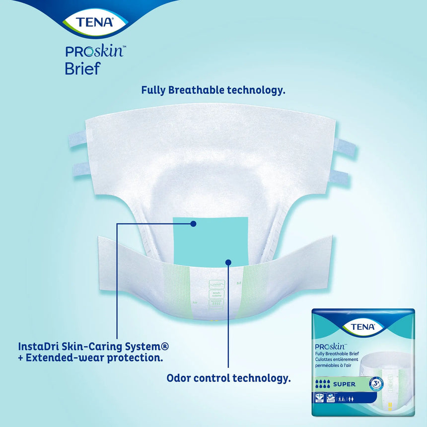 TENA Super Adult Heavy-Absorbent Incontinence Brief, X-large, 60" to 64" Waist / Hip TENA ProSkin™ Super