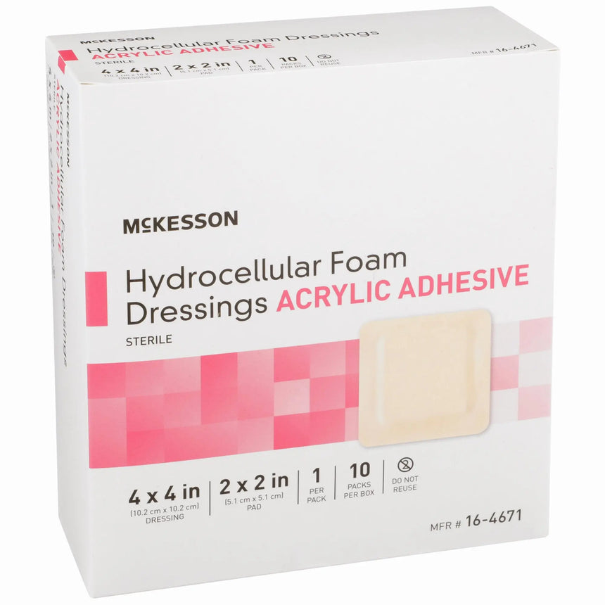 McKesson Acrylic Adhesive with Border Foam Dressing, 4 x 4 Inch McKesson
