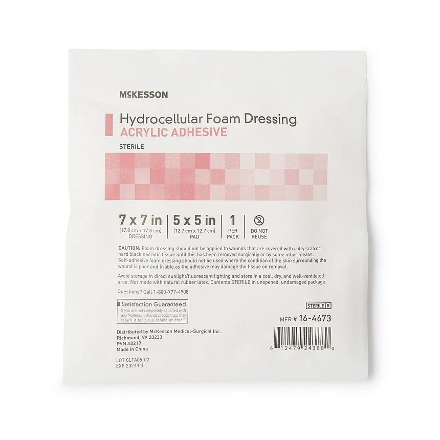 McKesson Acrylic Adhesive with Border Foam Dressing, 7 x 7 Inch McKesson