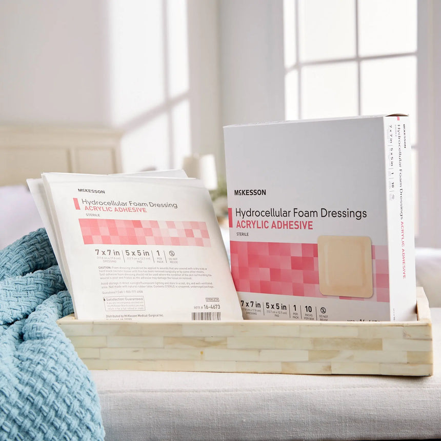 McKesson Acrylic Adhesive with Border Foam Dressing, 7 x 7 Inch McKesson