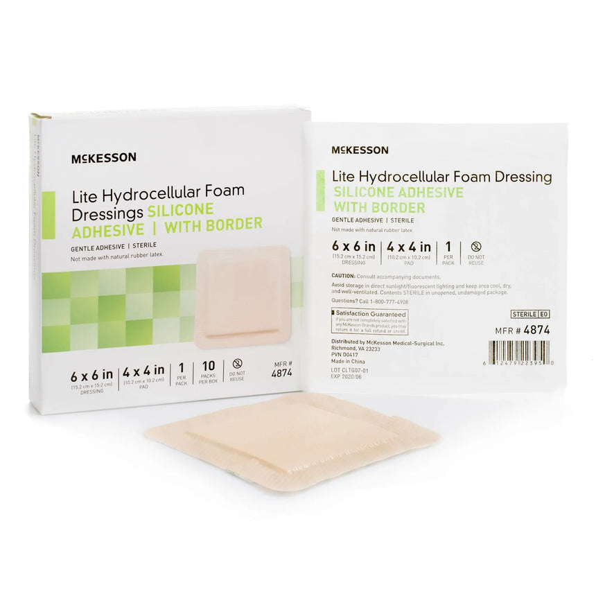 McKesson Lite Silicone Gel Adhesive with Border Thin Silicone Foam Dressing, 6 x 6 Inch McKesson Lite