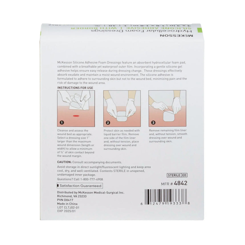 McKesson Silicone Adhesive with Border Silicone Foam Dressing, 3 x 3 Inch McKesson