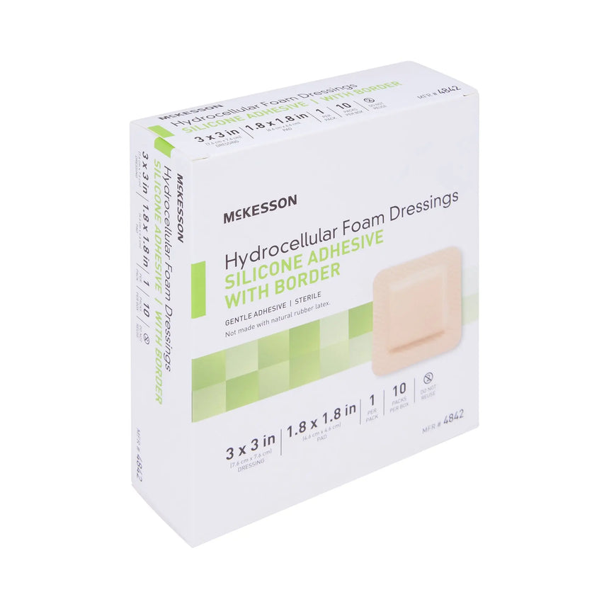 McKesson Silicone Adhesive with Border Silicone Foam Dressing, 3 x 3 Inch McKesson