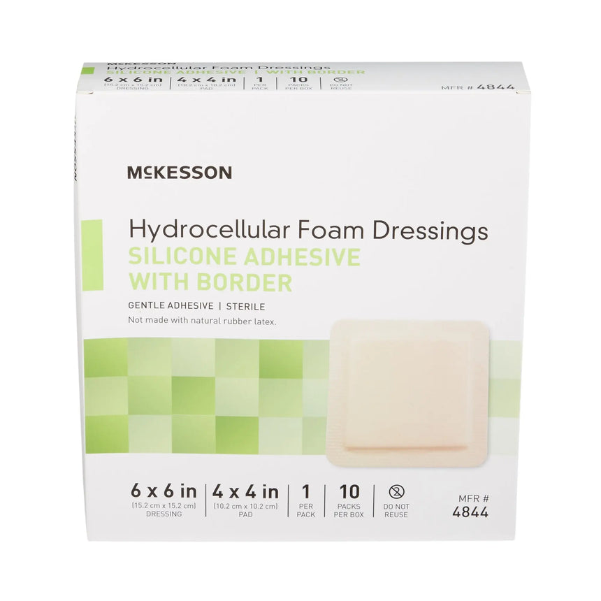 McKesson Silicone Adhesive with Border Silicone Foam Dressing, 6 x 6 Inch McKesson