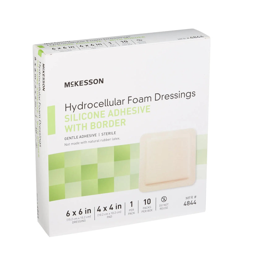 McKesson Silicone Adhesive with Border Silicone Foam Dressing, 6 x 6 Inch McKesson