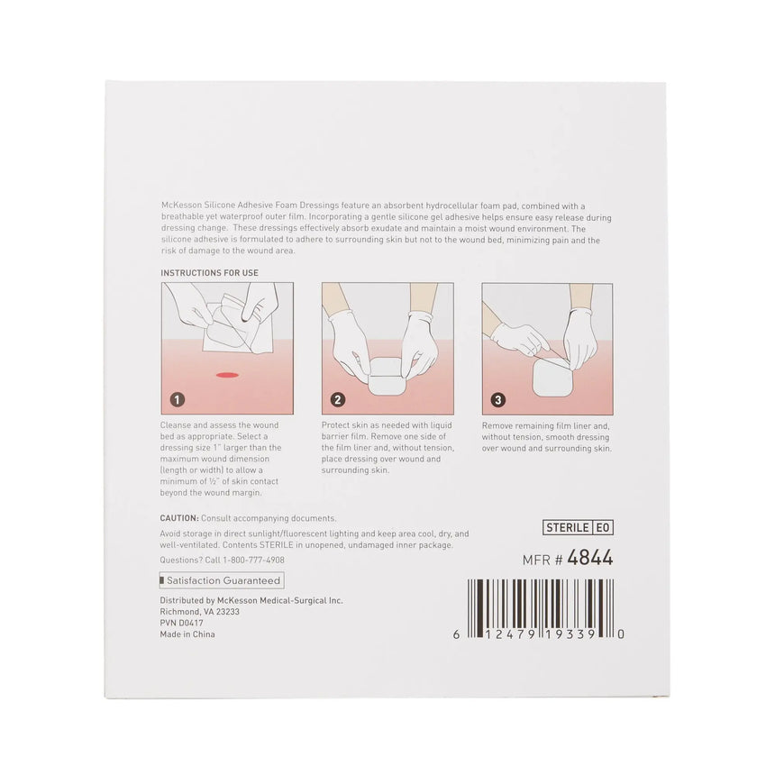McKesson Silicone Adhesive with Border Silicone Foam Dressing, 6 x 6 Inch McKesson