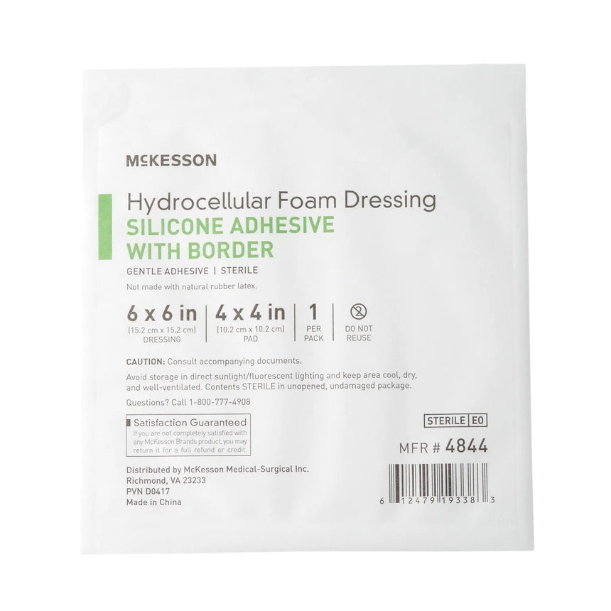 McKesson Silicone Adhesive with Border Silicone Foam Dressing, 6 x 6 Inch McKesson
