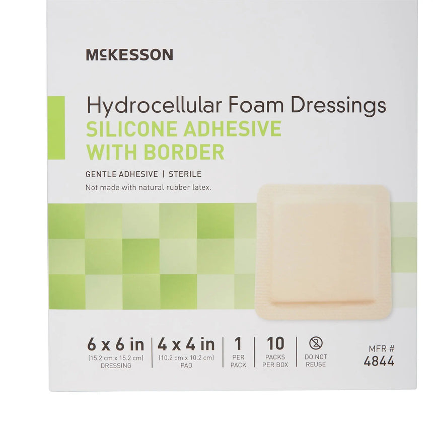 McKesson Silicone Adhesive with Border Silicone Foam Dressing, 6 x 6 Inch McKesson
