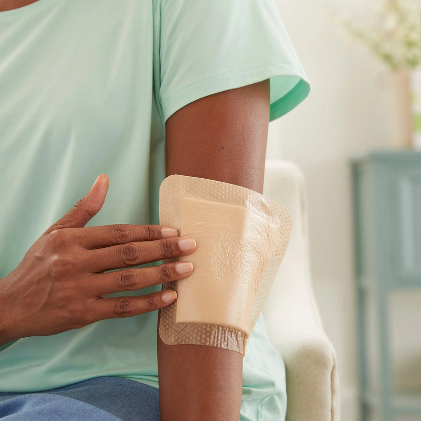 McKesson Silicone Adhesive with Border Silicone Foam Dressing, 6 x 6 Inch McKesson