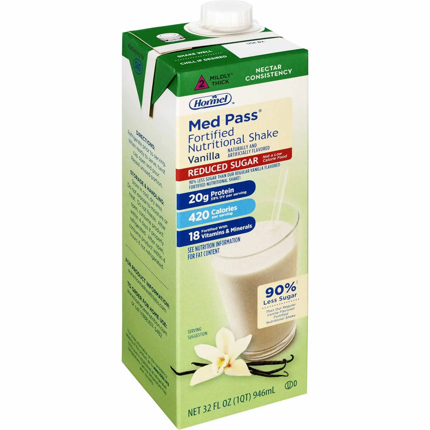 Med Pass® Reduced Sugar Vanilla Fortified Nutritional Shake, 32 oz. Carton Med Pass® Reduced Sugar