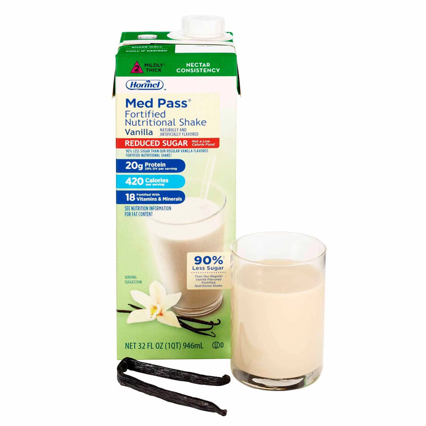 Med Pass® Reduced Sugar Vanilla Fortified Nutritional Shake, 32 oz. Carton Med Pass® Reduced Sugar