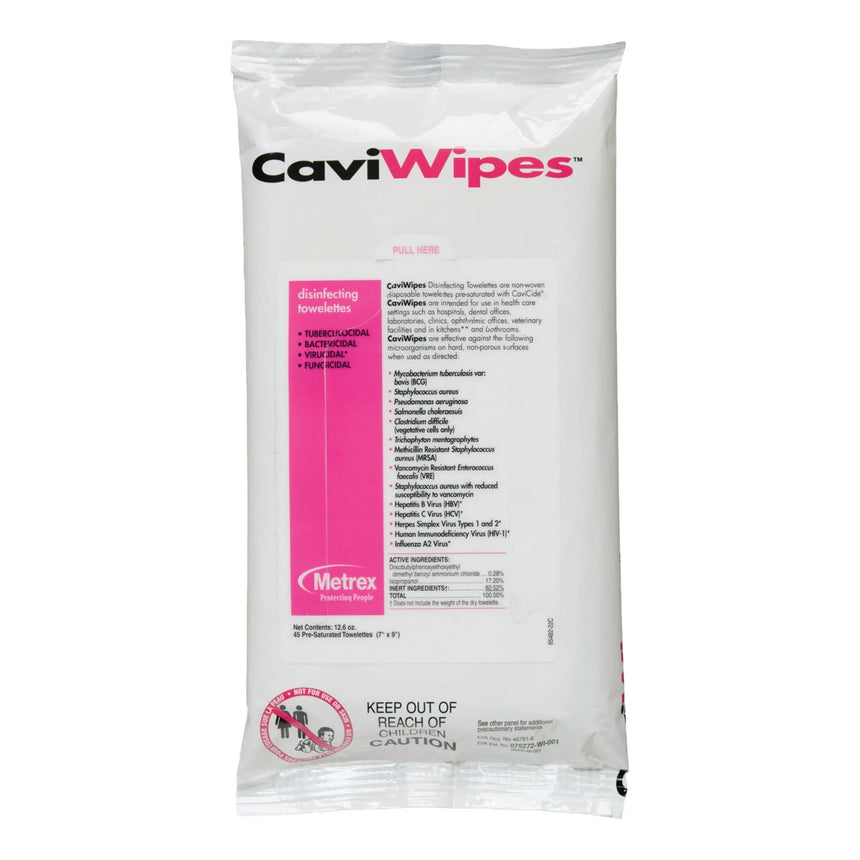 Metrex CaviWipes Surface Disinfectant Alcohol-Based Wipes, Non-Sterile, Disposable, Alcohol Scent, Soft Pack, 7 X 9 Inch CaviWipes™