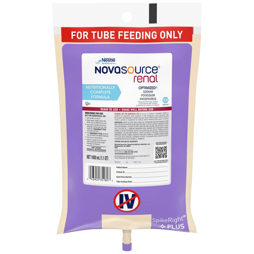 Novasource® Renal Ready to Hang Tube Feeding Formula, 33.8 oz. Bag Novasource® Renal