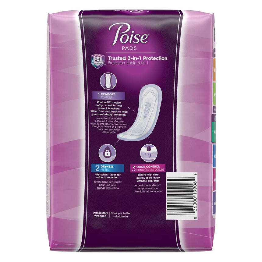 Poise Bladder Control Pad, Long, Light Absorbency, Disposable, Absorb-Loc Core, Female, One Size Fits Most - getMovility