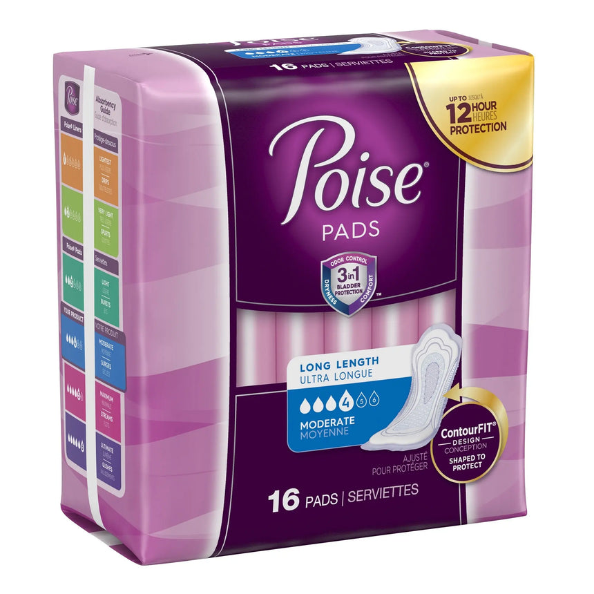 Poise Bladder Control Pads, Adult Women, Moderate Absorbency, Disposable, 12.4" Length - getMovility