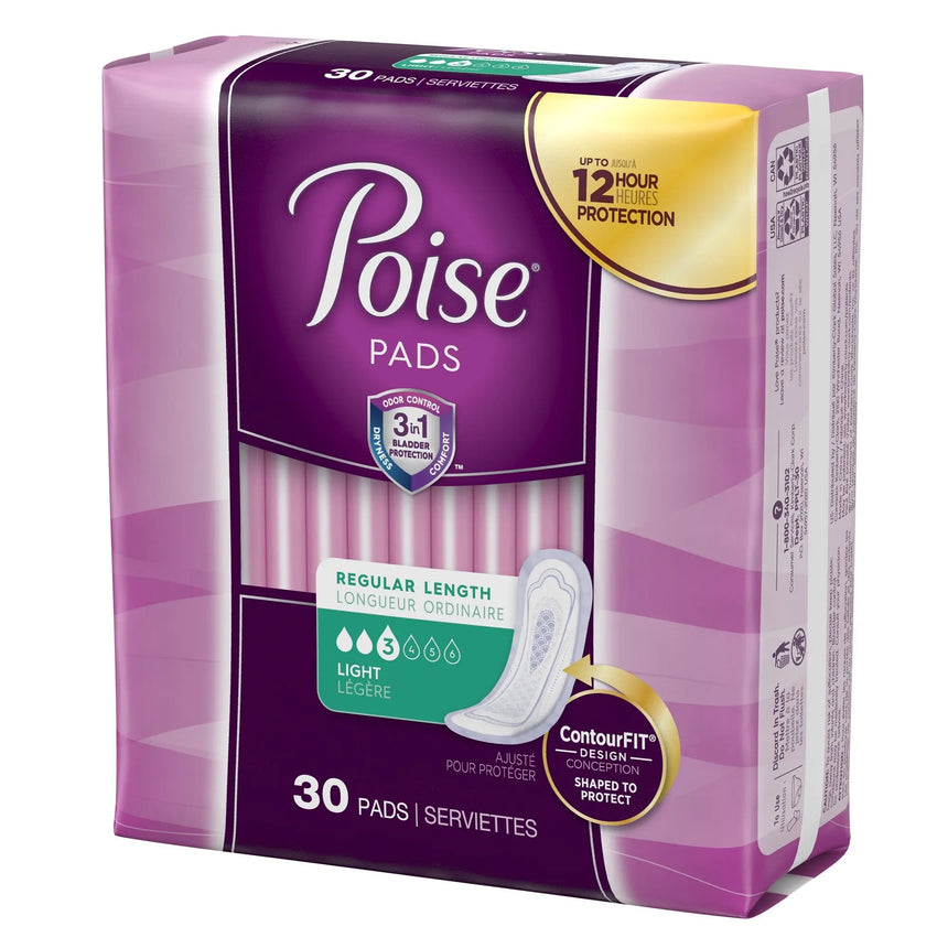 Poise Bladder Control Pads, Light Absorbency, Regular Length - getMovility