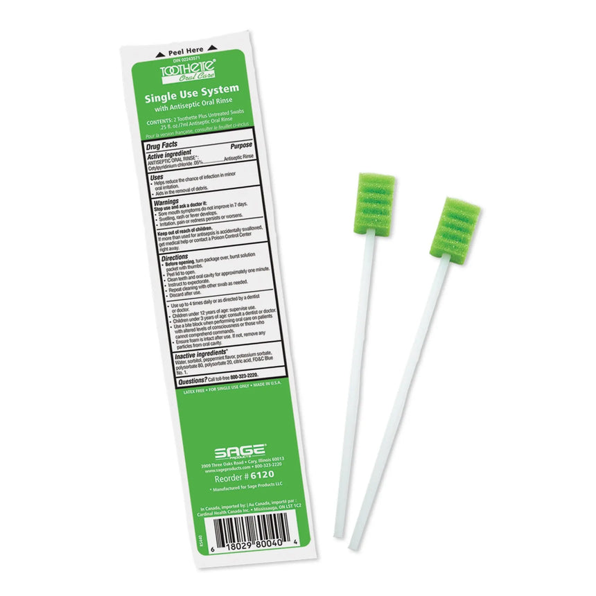 Sage Oral Swabstick Toothette Plus Foam Tip, Cetylpyridinium Chloride .05% Toothette® Plus
