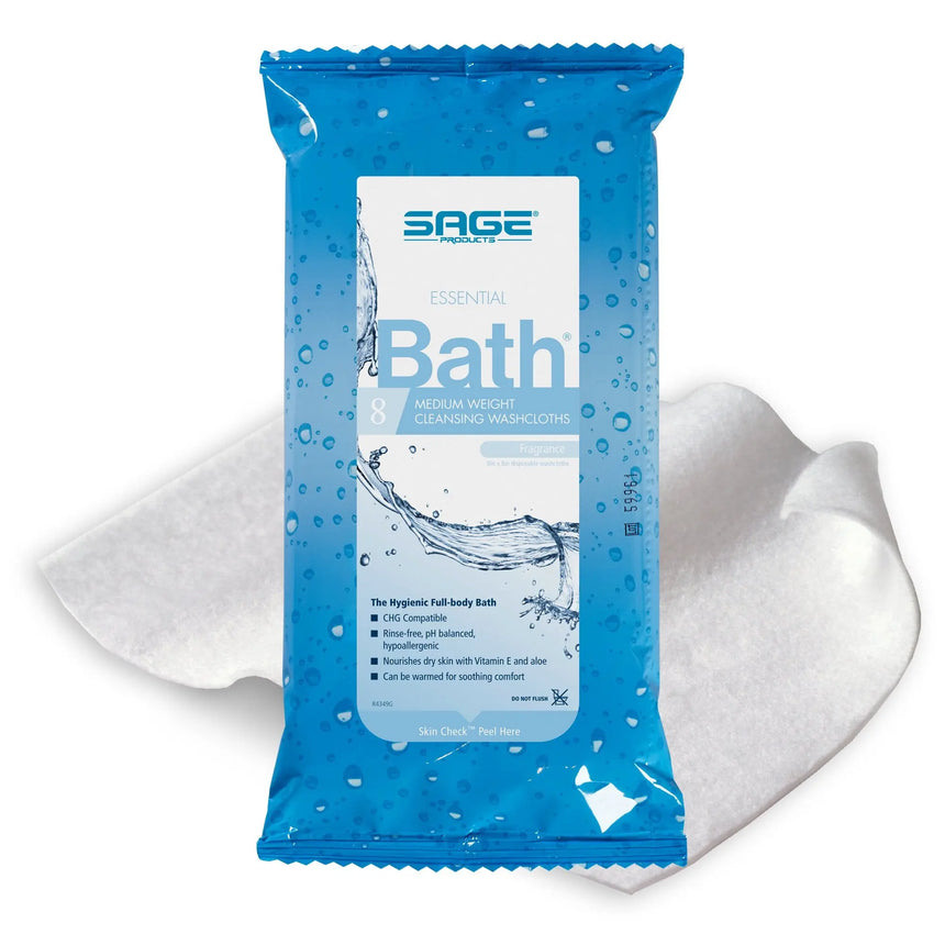 Sage Products Essential Bath Rinse-Free Wipes, Medium Weight, Soft Pack Essential Bath® Medium Weight