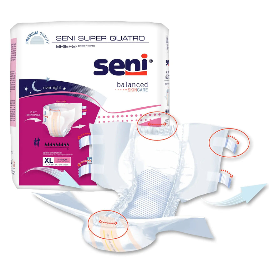 Seni® Super Quatro Severe Absorbency Incontinence Brief, Extra Large Seni® Super Quatro
