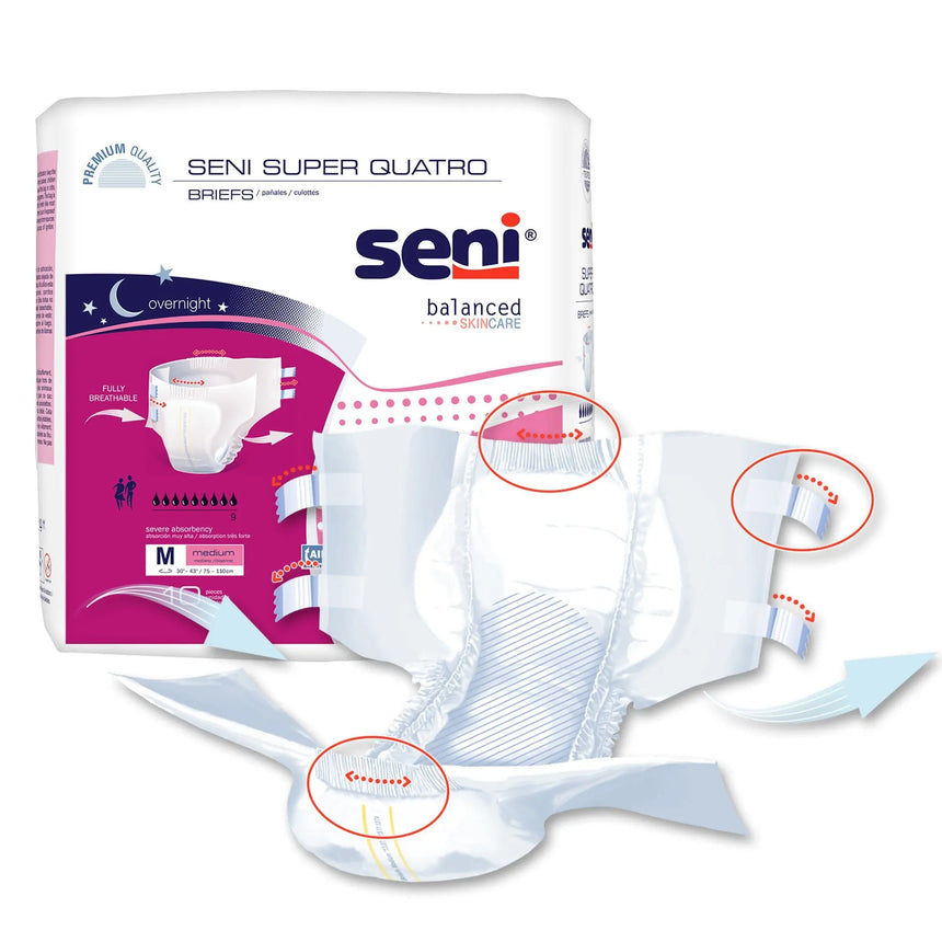 Seni® Super Quatro Severe Absorbency Incontinence Brief, Medium Seni® Super Quatro