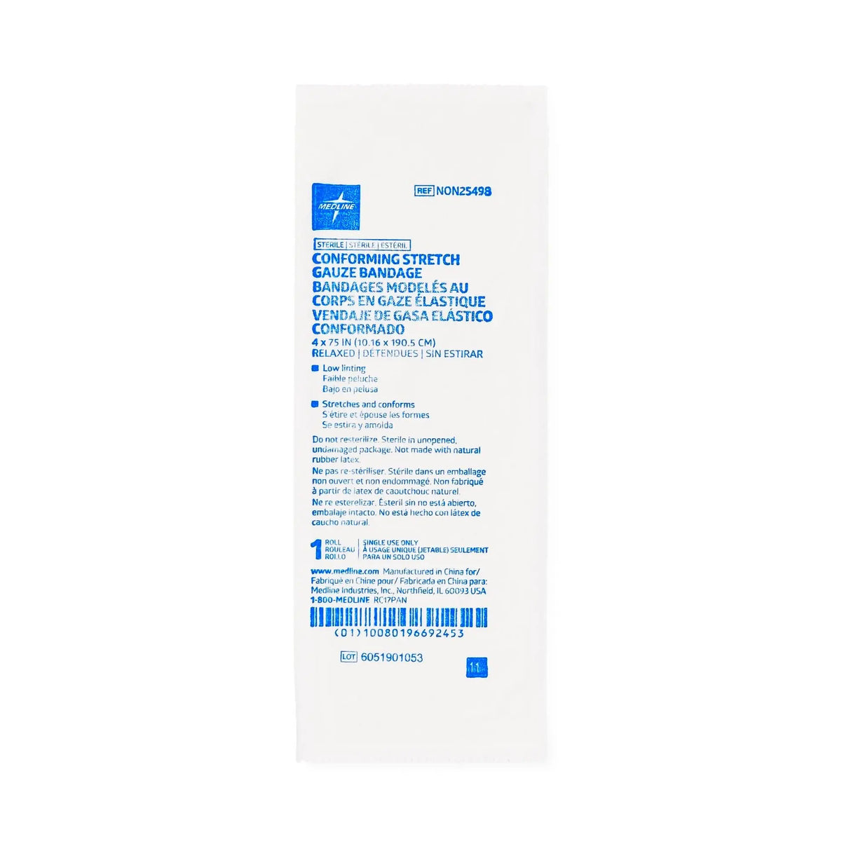 Medline Sterile Conforming Bandage, 4 Inch x 4-1/10 Yard Medline