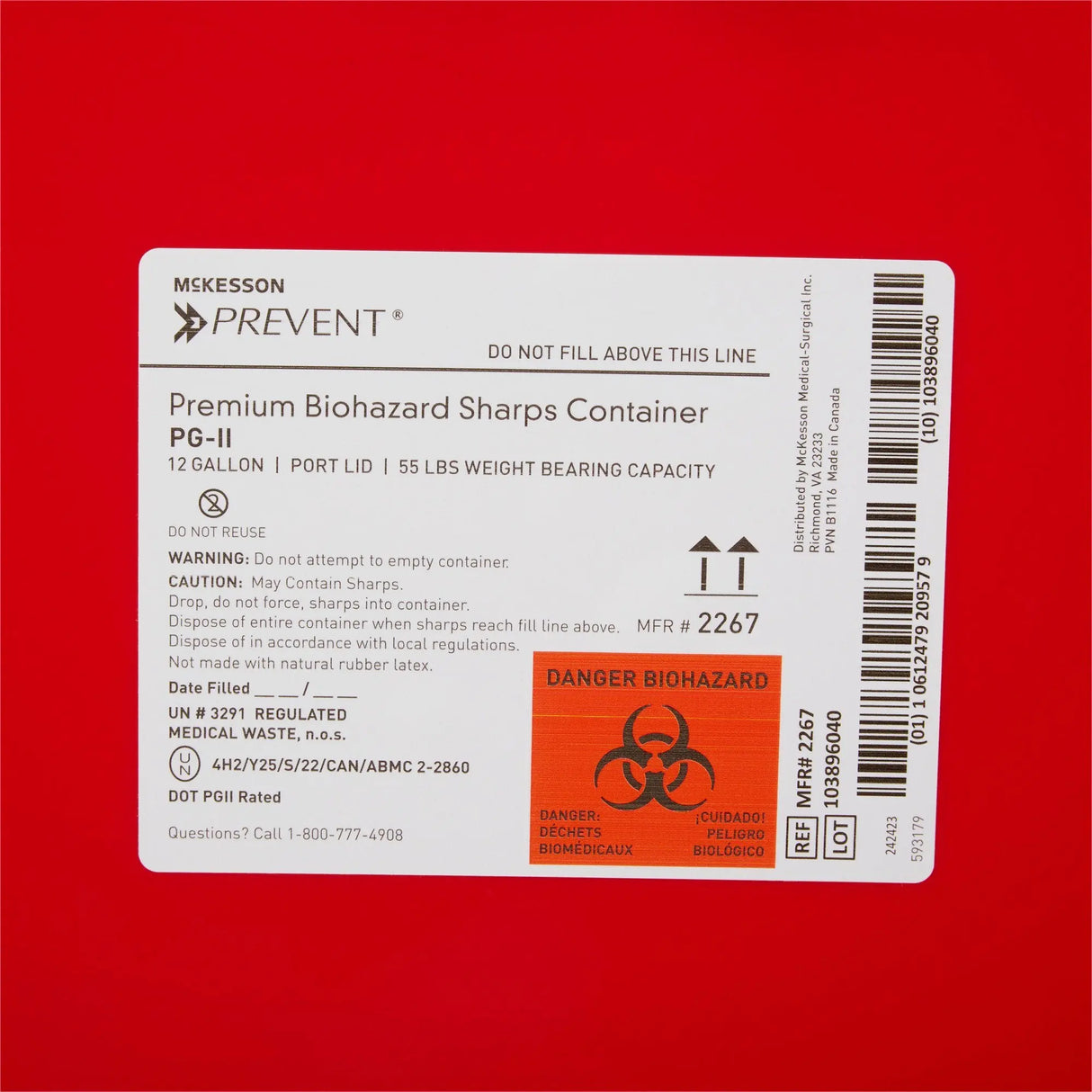 McKesson Prevent® Sharps Container, 12 Gallon, 20-4/5 x 17-3/10 x 13 Inch McKesson Prevent®