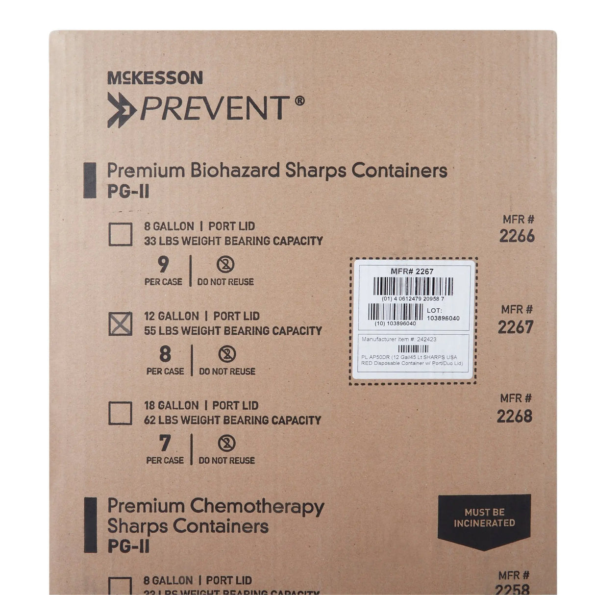 McKesson Prevent® Sharps Container, 12 Gallon, 20-4/5 x 17-3/10 x 13 Inch McKesson Prevent®