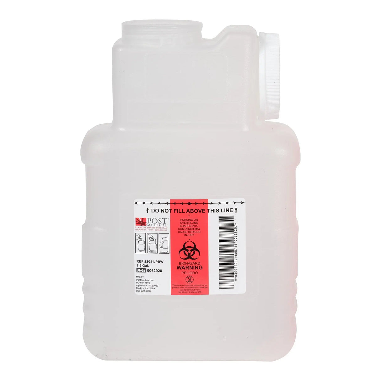 Post Medical Multi-purpose Sharps Container, 1-1/2 Gallon Leaktight