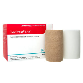 FlexPress2 Lite™ Self-adherent Closure 2 Layer Compression Bandage System, 4 Inch x 3-4/5 Yard / 4 Inch x 5-1/2 Yard FlexPress2 Lite™