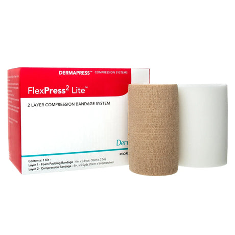 FlexPress2 Lite™ Self-adherent Closure 2 Layer Compression Bandage System, 4 Inch x 3-4/5 Yard / 4 Inch x 5-1/2 Yard FlexPress2 Lite™