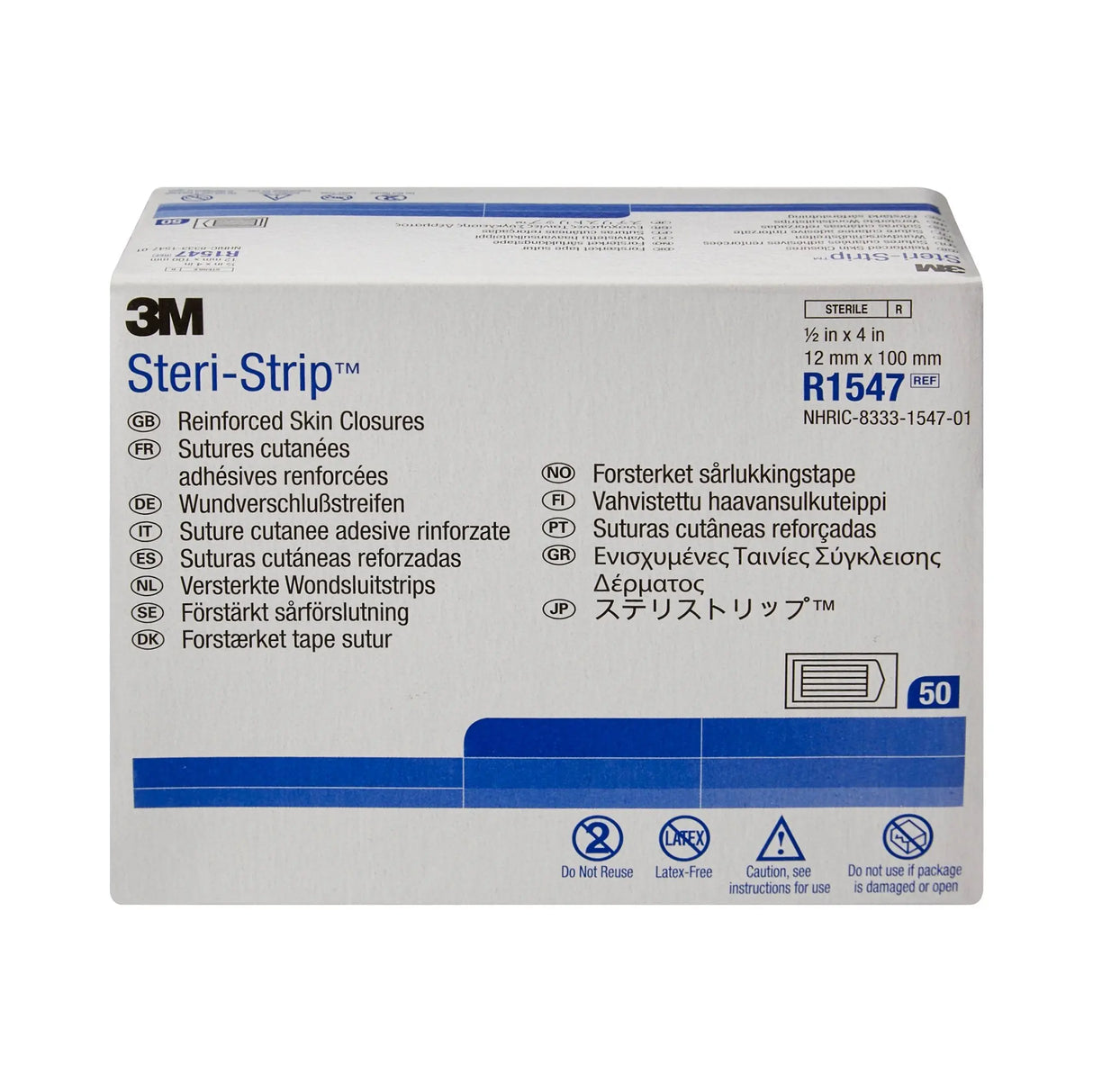 3M Steri-Strip Skin Closure Strips, Non-Woven, 1/2 inch X 4 inch, Reinforced Strip, White Steri-Strip™