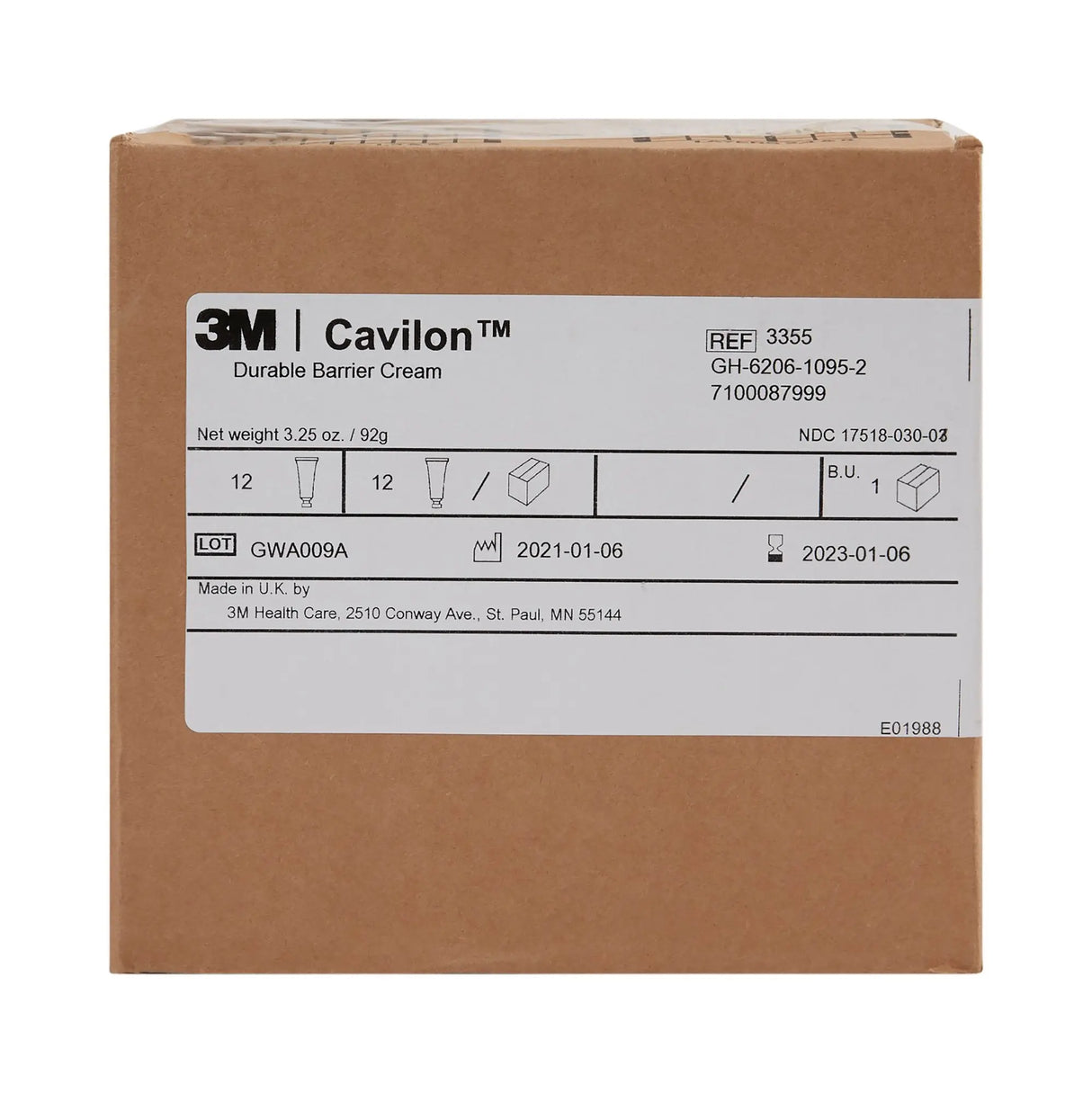 3M Cavilon Barrier Cream, 3.25 oz Tube, Unscented, Hypoallergenic 3M™ Cavilon™