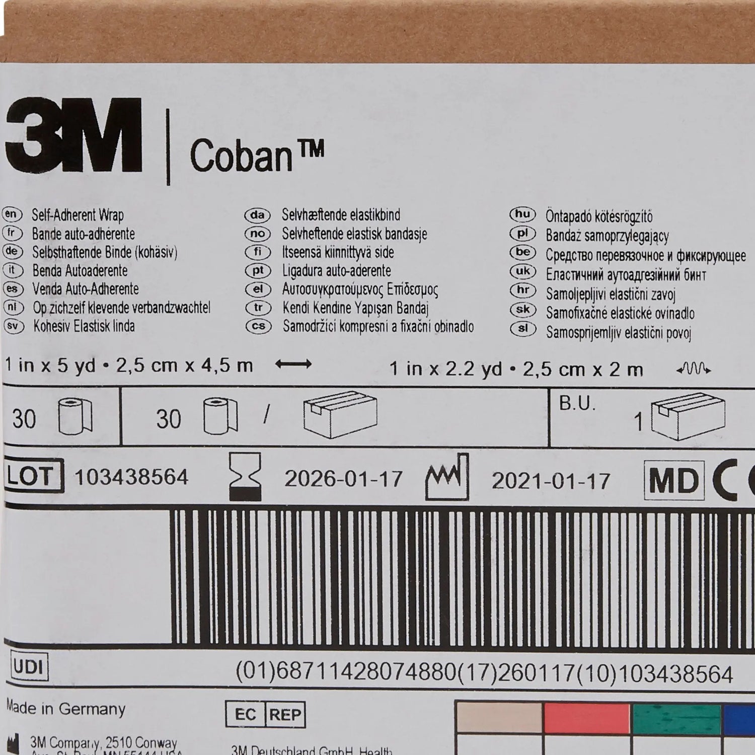 3M™ Coban™ Self-adherent Closure Cohesive Bandage, 1 Inch x 5 Yard, Blue 3M™ Coban™
