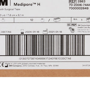 3M™ Medipore™ H Cloth Medical Tape, 3 Inch x 10 Yard, White 3M™ Medipore™ H
